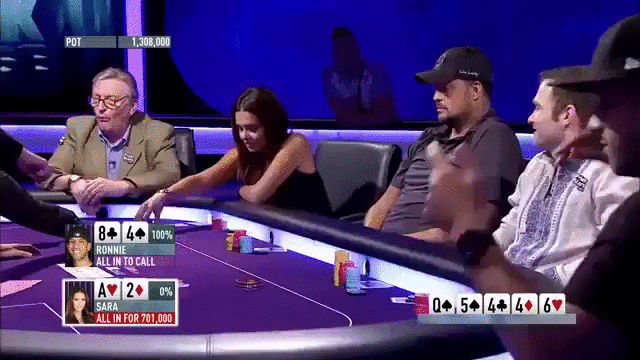 Девушка блефует за покерным столом гиф